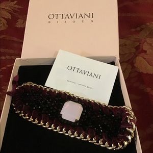 OTTAVIANI Burgundy Velvet, Black Beaded Bracelet